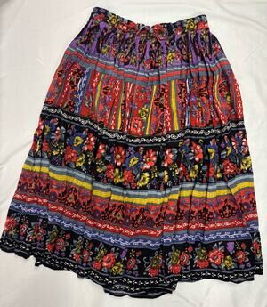 Phool Maxi Skirt Women Size M Floral Elastic Waist Peasant Bohemian Festival